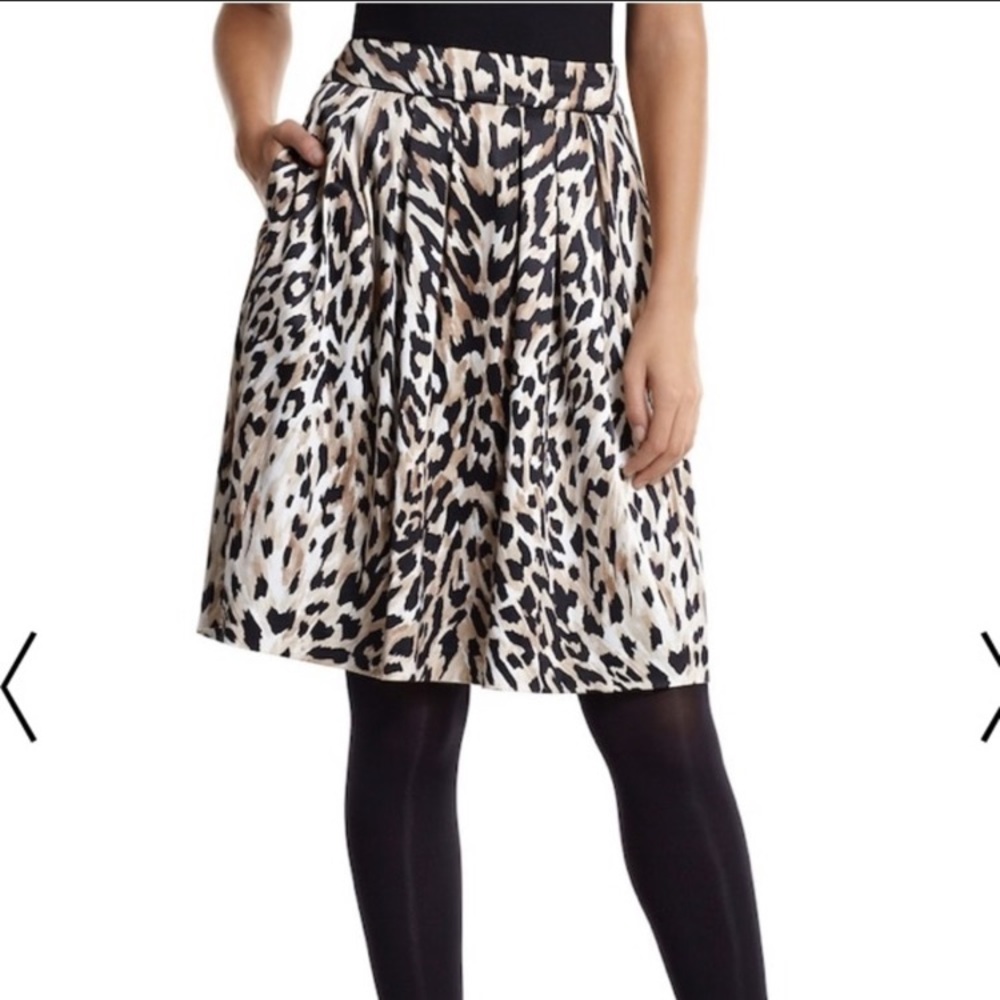 WHBM Sateen Leopard Print Pleaded Skirt